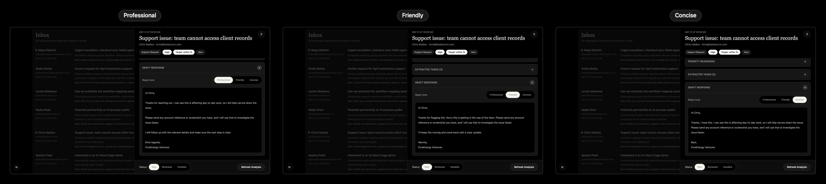 PureEnergy Inbox Intelligence: Draft response tones