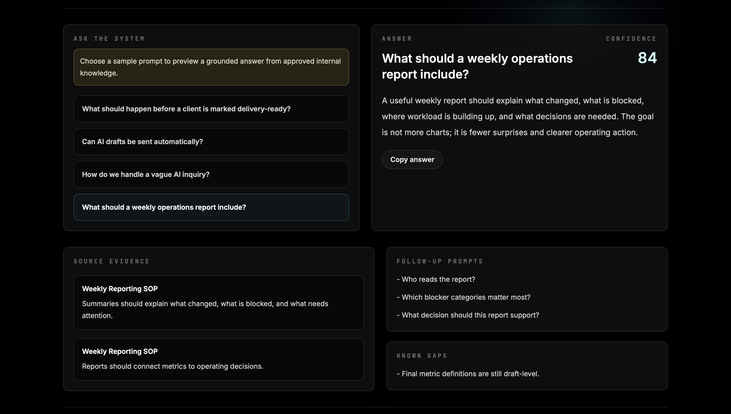 Internal Knowledge Assistant: Weekly report answer