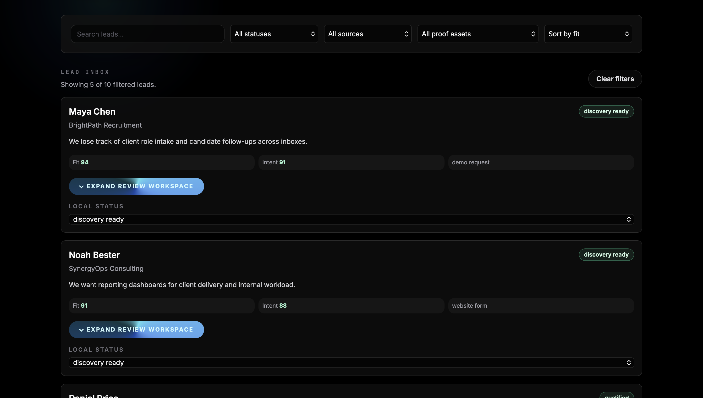Lead Qualification Engine: Lead inbox queue