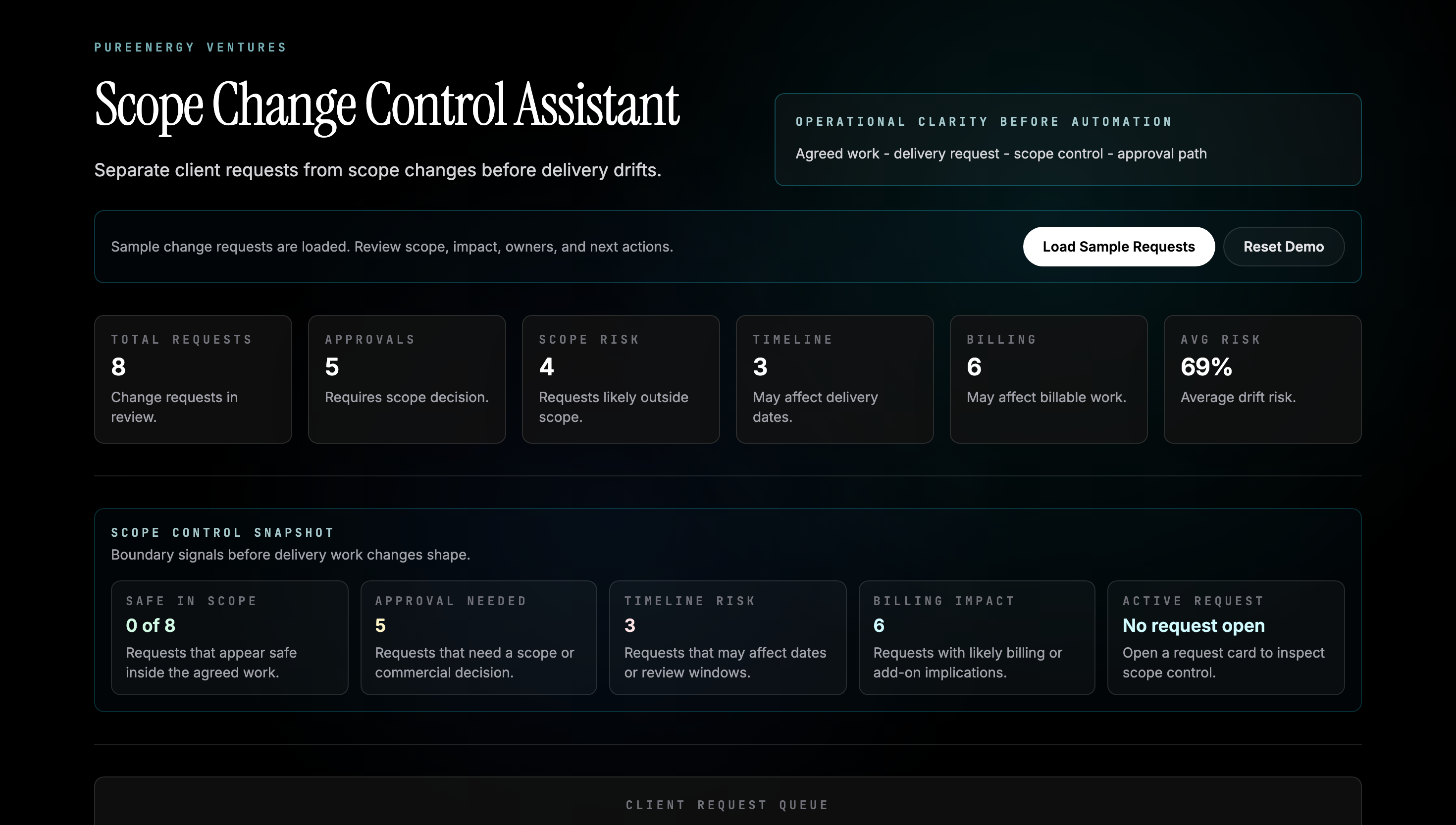 Scope Change Control Assistant: Loaded overview