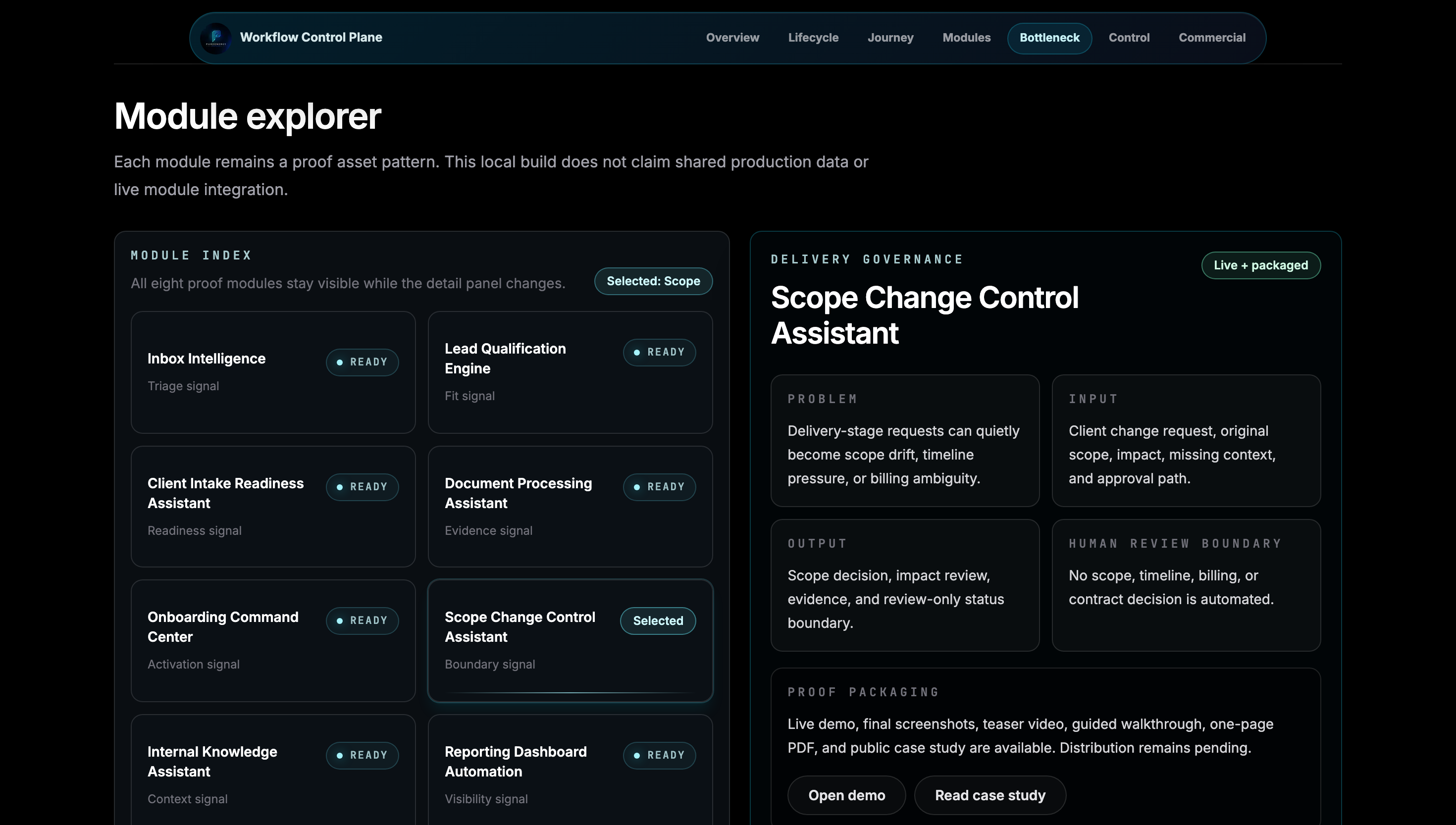 Workflow Control Plane: Scope Change module explorer